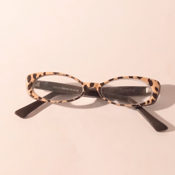 Betsey Johnson Animal Print Slight Cat Eye BJR101 Cream Oval Eyeglasses Frame - Picture 6 of 11